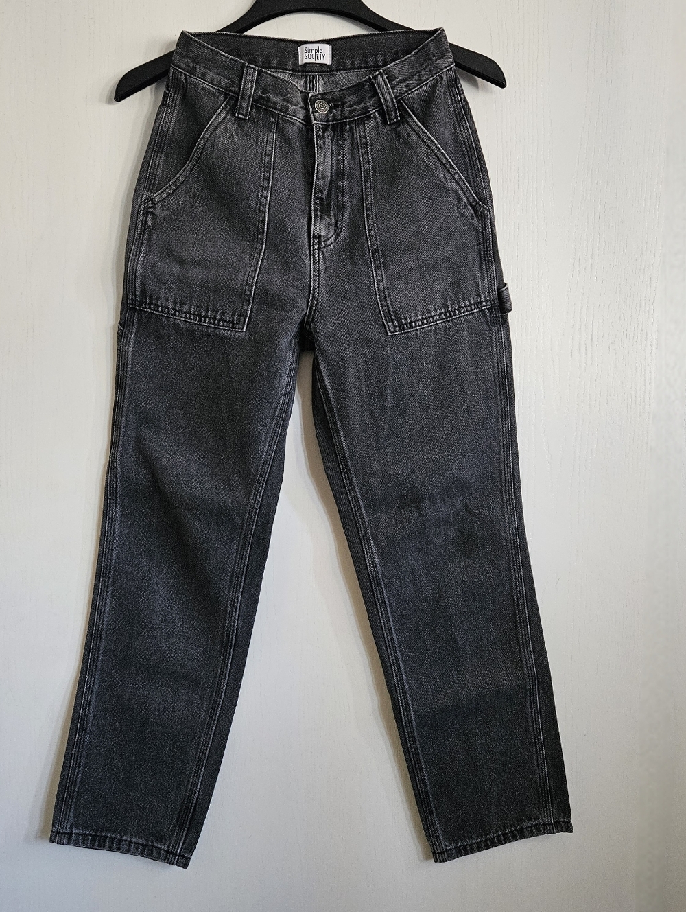 High-Waisted Straight Leg Carpenter Denim Jeans - Black Wash